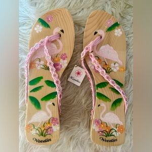 WOODiES pink flamingo  key west clogs wood sandals  womens size 9
